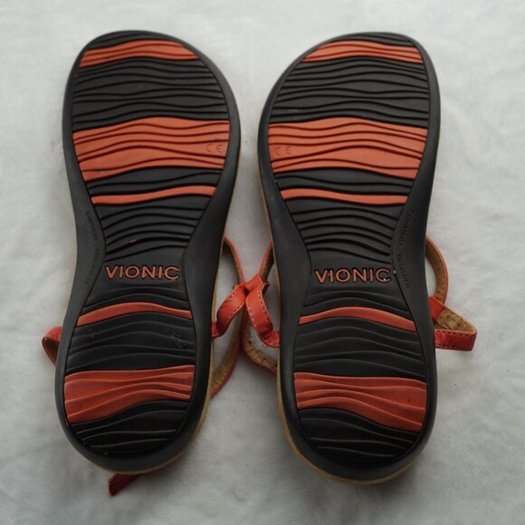 Vionic Coral Red Gold Medallion T-Strap Sandals Orthotic‎ Size 8 - Picture 6 of 11